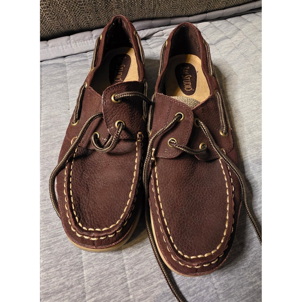 532 Bay Studio Brown Leather Boat Shoes Mens Sz 10 Casual Deck Loafers Moccasins